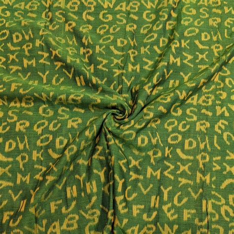 Mehndi Green English Alphabet Sambalpuri Cotton Fabric – IndianVillèz