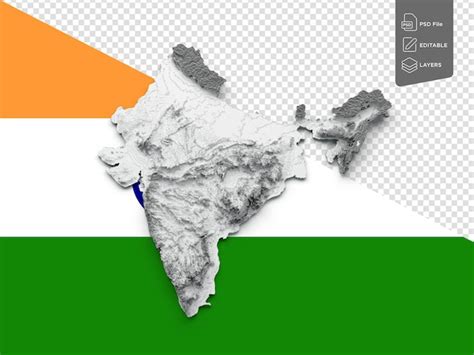 India map shaded relief color height map on india flag background 3d ...