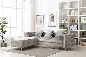 WOOD MAGIC ART L Shaped Velvet Sofa Chaise with Ottoman for 3seats ...