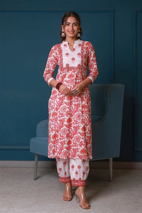 Pink Hand Block Printed Straight Kurta with Trouser – Gulab Chand Trends
