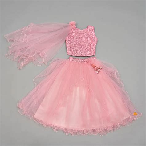 Buy Onion & Sky Blue Sequin Net Girls Lehenga Choli – Mumkins