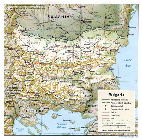 Large political and administrative map of Bulgaria with relief, roads and major cities - 1994 ...