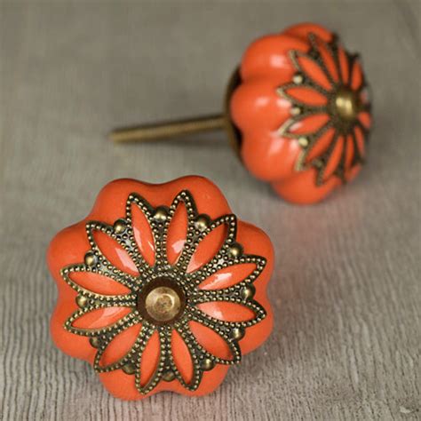 Nebulian Filigree Orange Ceramic Cabinet Drawer Knob – Spruce and Pop