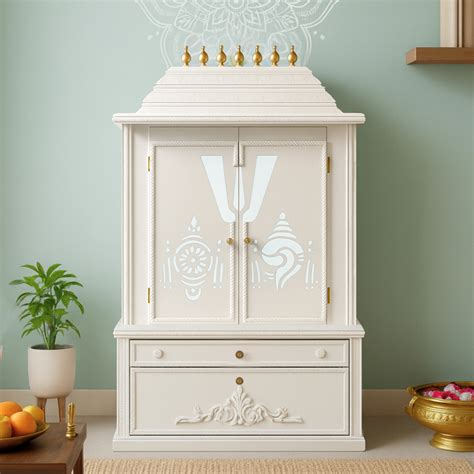 Mandirs | Teak Wood White Pooja Mandir | Divya Kosh by DZYN – DZYN ...