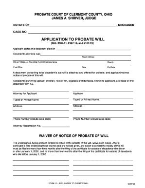 Fillable Online probatejuvenile clermontcountyohio PROBATE COURT OF ...