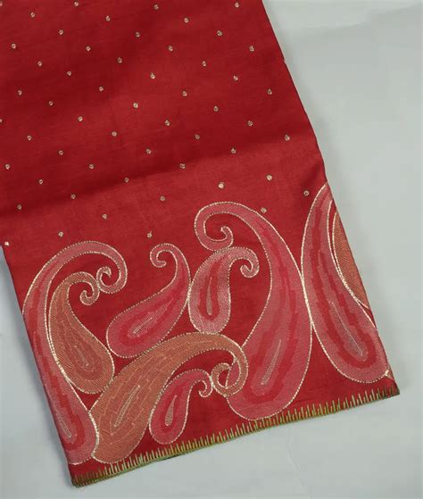 Buy Red Tussar Embroidery Saree T461336
