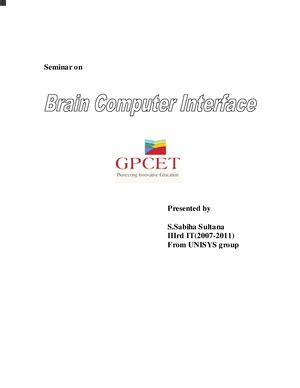 22593592 Brain Computer Interface - Seminar’ 1 What is a Brain-Computer ...