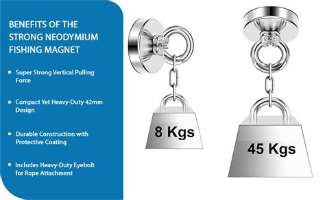 ALEAF 1 Piece of 42mm Super Strong Neodymium Fishing Magnets, 30-42 Kgs ...