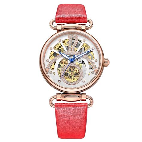 Buy ROCOSJEWE Women's Automatic Mechanical Vintage Skull Watch Red ...