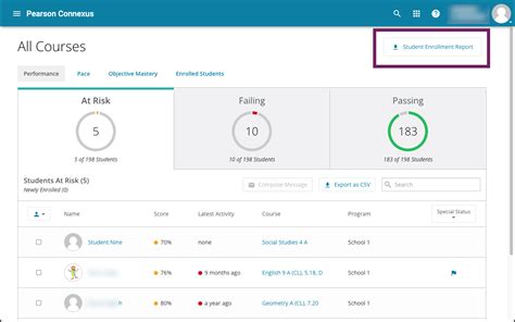 Student Enrollment Report - Pearson Connexus Support