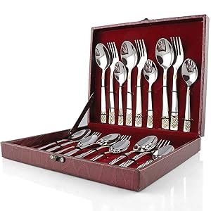 FnS RAGA Gold Plated Stainless Steel Cutlery Set 18 Pieces, 6 Dinner ...