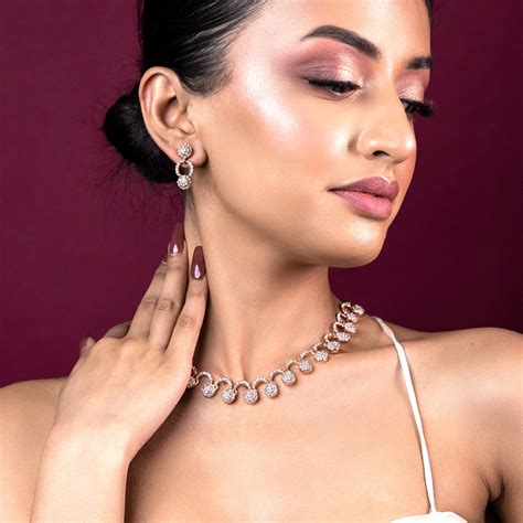 Buy Estele Rose Gold Plated Magnificent Necklace Set with Crystals for ...