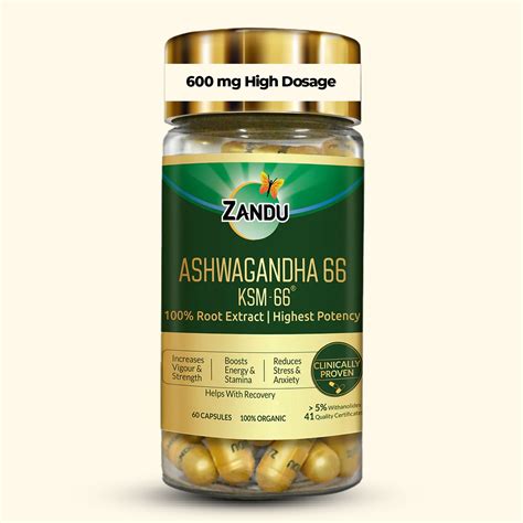 Zandu Ashwagandha KSM-66 Capsules for Stress | 72% Reduction in Anxiety ...