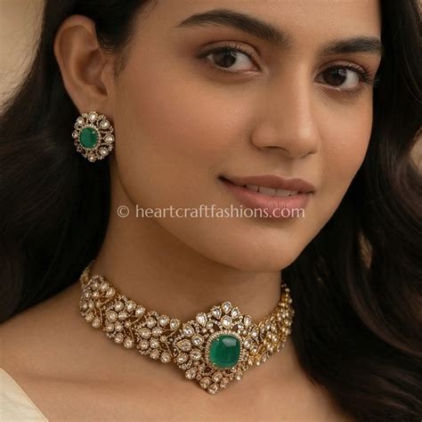 Vanya Green Doublet Moissanite Polki Choker Set – Heartcraft Fashions