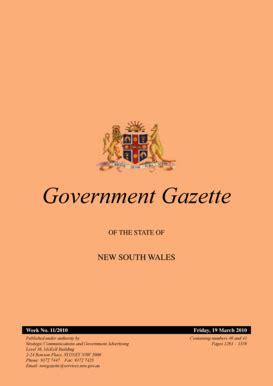 Fillable Online Government Gazette for 19 March b2010b - NSW Government ...