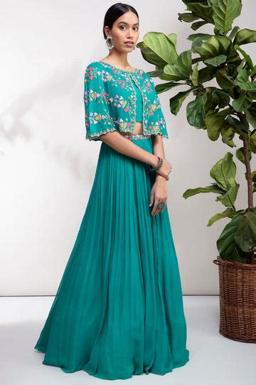 Teal Zardosi Cape Skirt Set – Aneesh Agarwaal