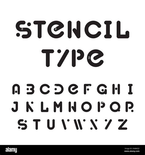 Stencil font or typeface, black modular round alphabet isolated on ...