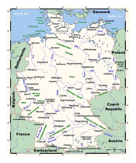 Detailed map of Germany with major cities | Germany | Europe | Mapsland ...