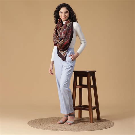 Buy REFLEXTION Wool Silk Brown Printed Stole Online | Shingora