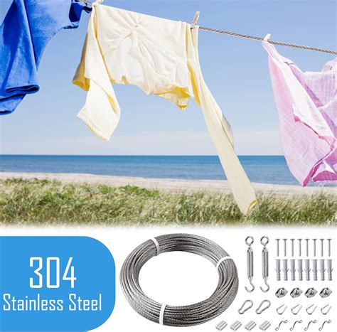 Buy Helffer 98FT/30m Clothesline, 304 Stainless Steel Clothesline ...