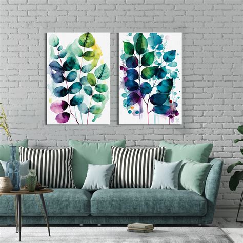 Nature Inspired Watercolor Leaf's Printed Canvas Art Print - Modern Ar ...