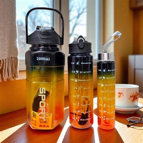 Buy Gym Motivational Water Bottle Set Of 3 (2000 ml, 900 ml & 300 ml ...
