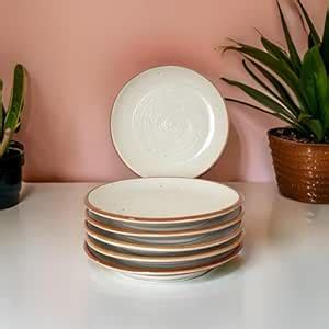 Buy JUNGLE STORY Ceramic Handmade Cream Full Dinner Plates Set of 6 Pcs ...