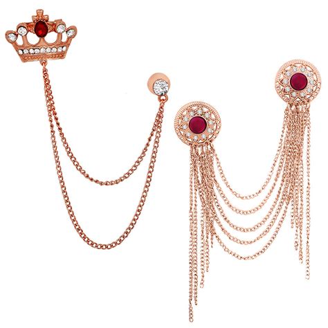 Mahi Combo of Layered Chains and Crown Shape Wedding Brooch with Red ...