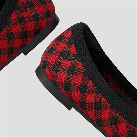 Claire Round-Toe Flats in Red Plaid | VIVAIA