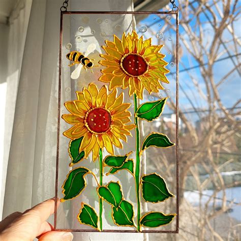 Sunflower Stained Glass Suncatcher - Hand Painted Window Hanging ...