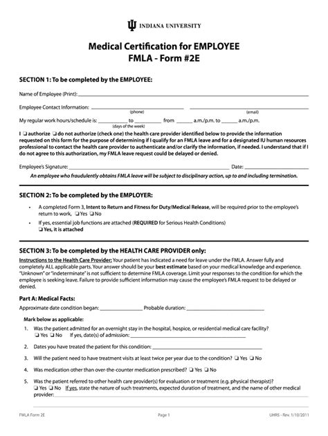 2011 Indiana University FMLA Form 2E Fill Online, Printable, Fillable ...