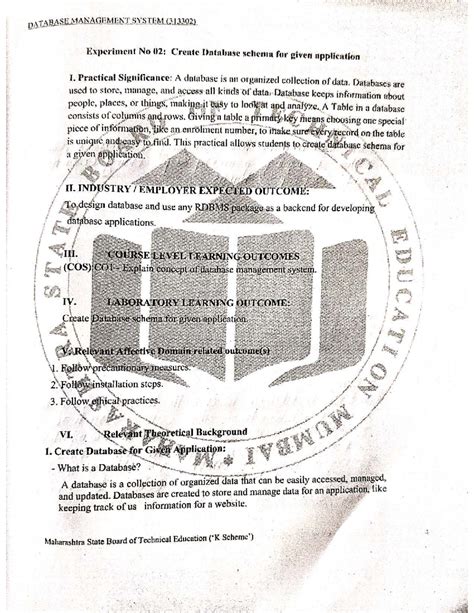 DATABASE MANAGEMENT SYSTEM (313302) Experiment 02: Creating Database ...