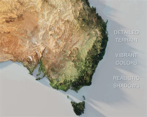 Australia Art Print, Shaded Relief Map of Australia Poster Wall Art, Australia Gifts for Him ...
