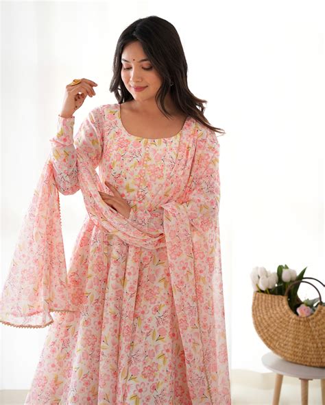Chiffon Floral Print Anarkali Set – MURUGAN ATTIRE