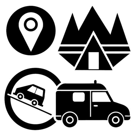 Road Trip Icons Car Camper e símbolos de rota Ilustração vetorial ...