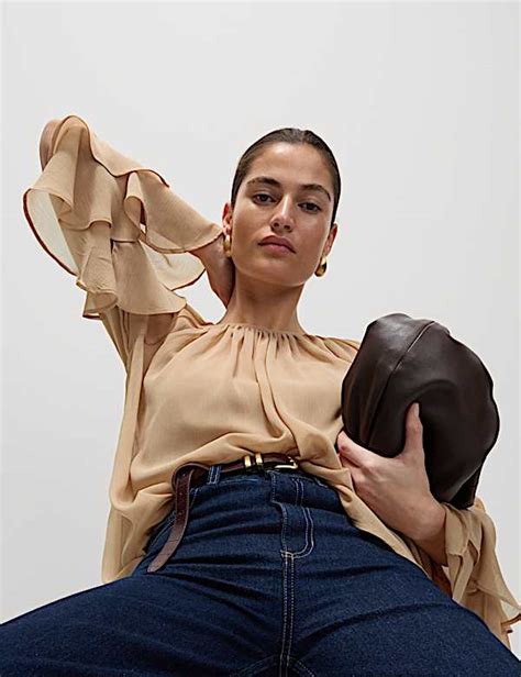 Buy Crew Neck Ruffle Sleeve Blouse at Marks & Spencer