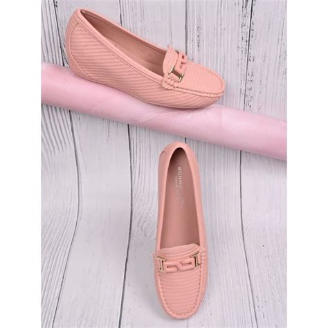 Buy Ronnie Grey Women Pink Basket Weave Textured Loafers Online