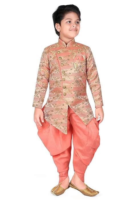 Buy AHHAAAA Kids Ethnic Silk Blend Sherwani/Indo Western With Dhoti ...