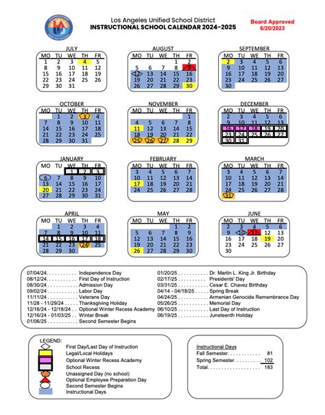 LAUSD School Calendar 24-25 - Our School - Charles White Elementary ...