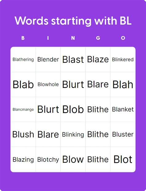 Words Starting With BL - Bingo Card Creator