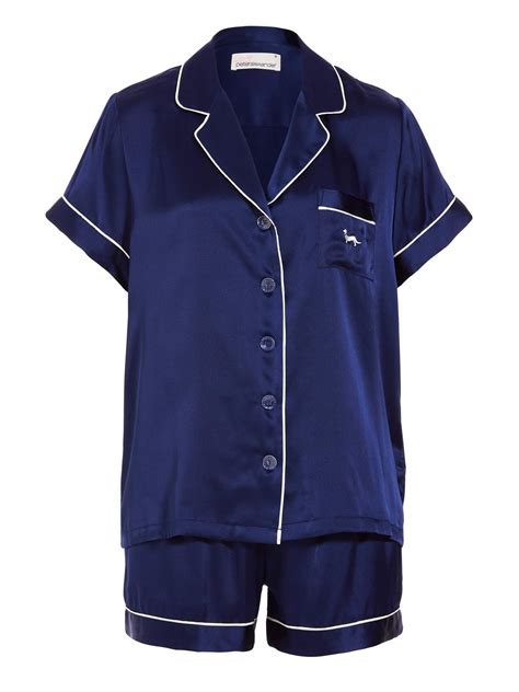 Navy Mulberry Silk Shortie Pj Set Navy - Peter Alexander Online | Silk ...