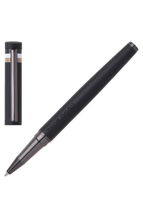 BOSS - Black logo-detail rollerball pen with signature-stripe cap - Black