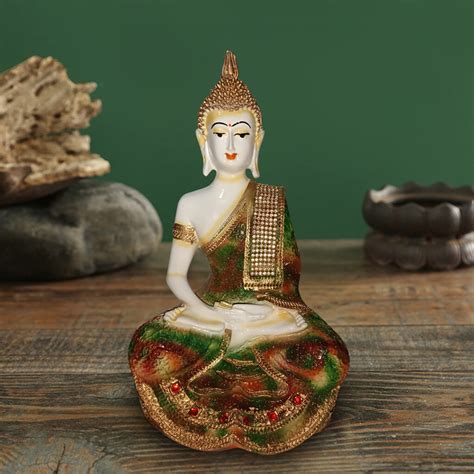 Buy Sacred Blessings Polyresin Multicolour Sitting Buddha Statue ...