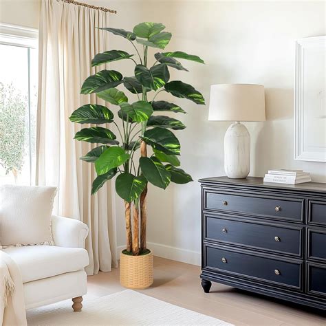 Artificial Plant Indoor 6ft, Fake Tree with Decorative Planter,Tall ...