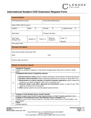 Fillable Online International Student COE Extension Request Form Fax ...