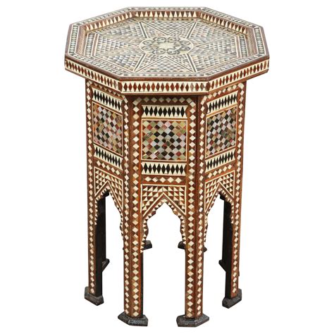 Syrian Moroccan Mother-of-Pearl Side Table Walnut Wood For Sale at 1stDibs