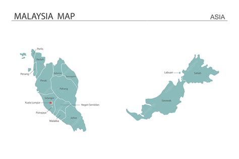 Malaysia map vector illustration map have all province and mark the capital city of malaysia ...