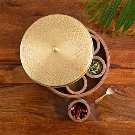 Buy Brick Brown ® Wooden Pastel Flora Enamel Coated Masala Box for ...