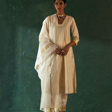 Embrace Timeless Elegance with this Ivory Stripe Kurta – charkhee