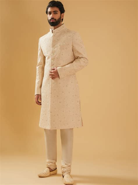 BEIGE SILK ACHKAN